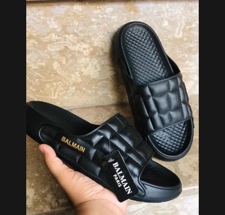 BALMAIN FULL BLACK SQUARE PUFFY SLIDES